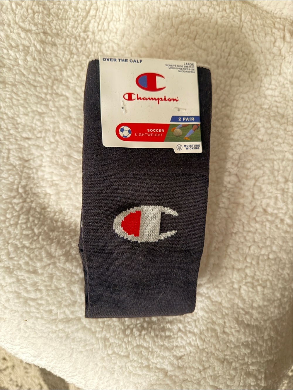 Champion Black Over-the-Calf Athletic Soccer Socks with Logo (2 Pair)